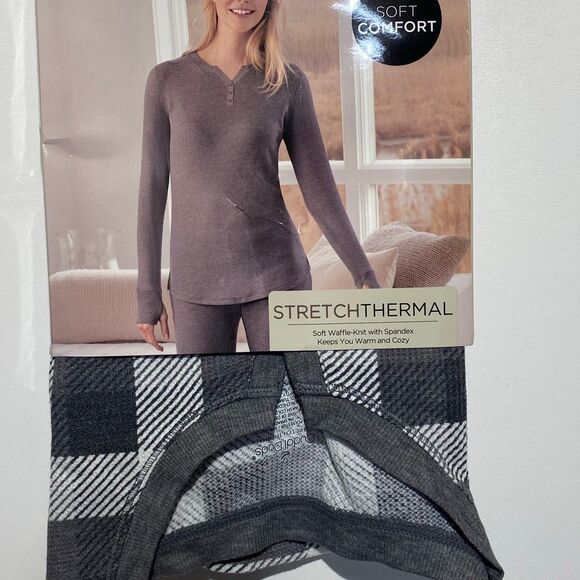 Cuddl Duds Women's Gray Check Stretch Thermal Long Sleeve V-Neck Top Small NWT - Picture 3 of 7
